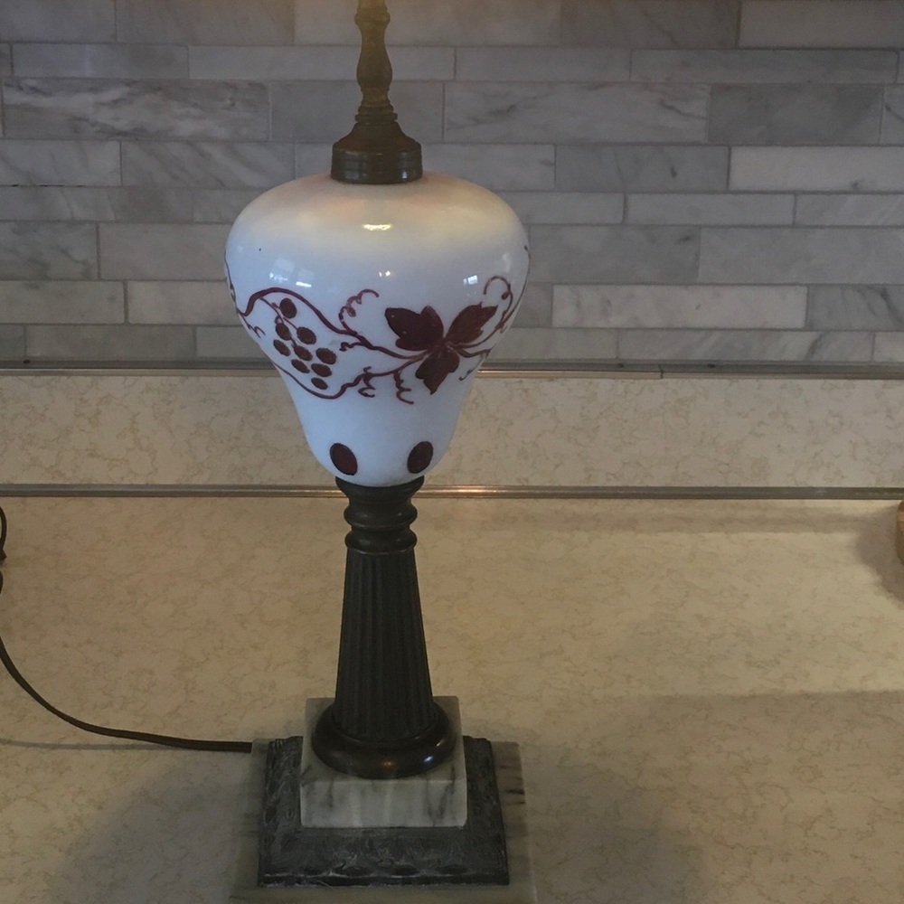 Antique Milk Glass Cranberry Lamp